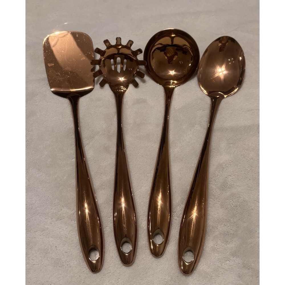 4 Pc Rose Gold Copper Finish Metal Kitchen Utensils Set